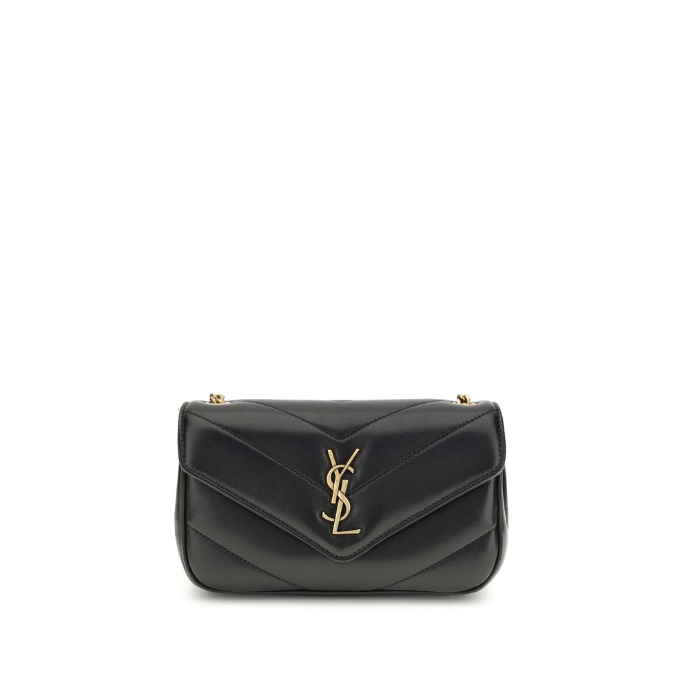 YSL chevron quilted all black lou lou leather shoulder bag