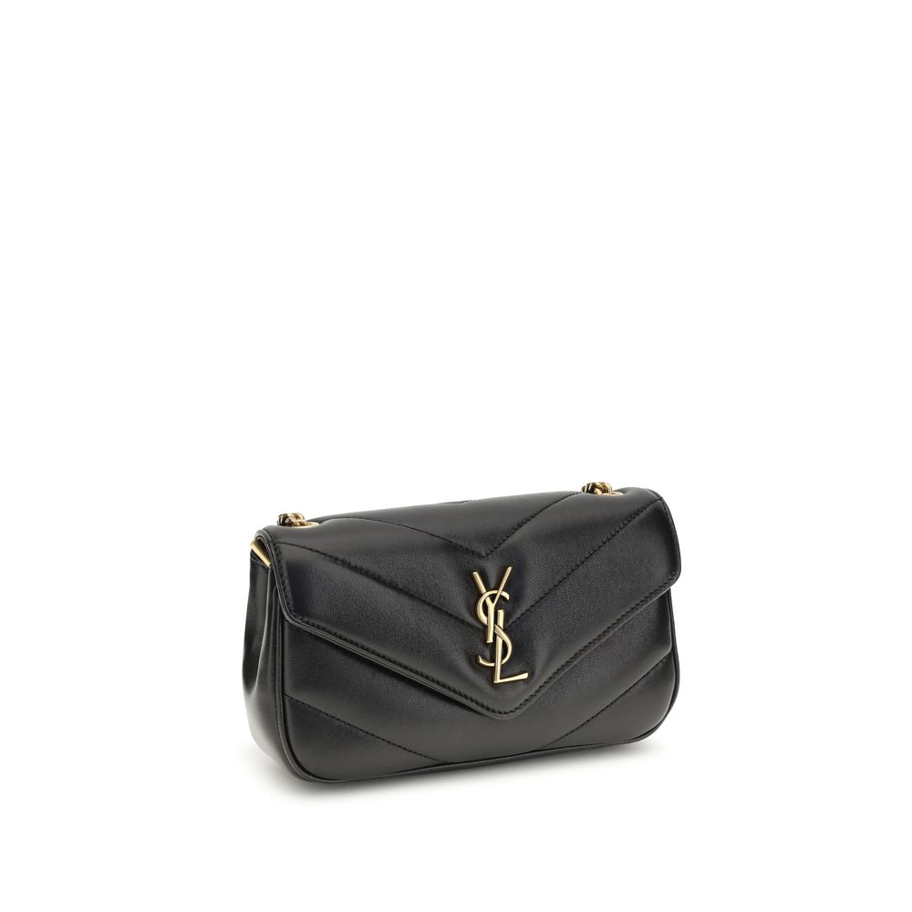 YSL chevron quilted all black lou lou leather shoulder bag