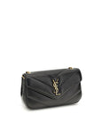YSL chevron quilted all black lou lou leather shoulder bag