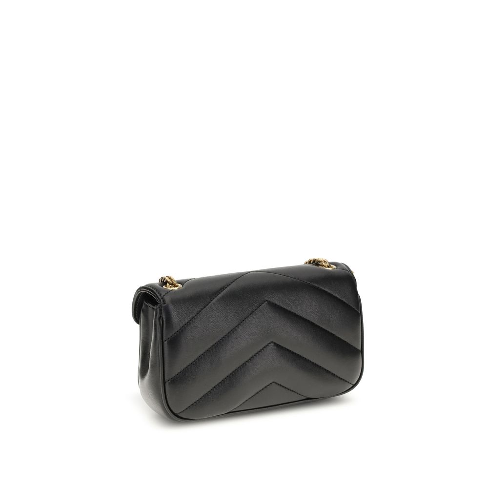 YSL chevron quilted all black lou lou leather shoulder bag