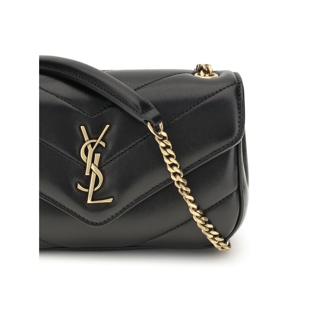 YSL chevron quilted all black lou lou leather shoulder bag