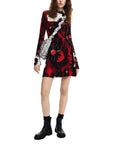 Desigual Black & Red Floral Winter Mini Dress