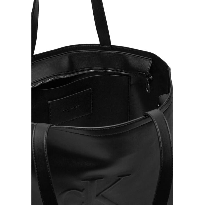 Calvin Klein Logo Black Vegan Leather Shopper Tote Bag