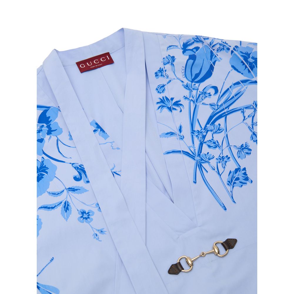 Gucci Horsebit Poplin Cotton Blue Summer Shirt