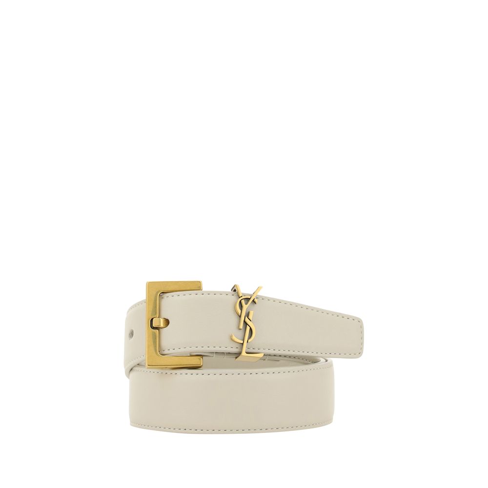 Saint Laurent YSL White & Gold Leather Belt