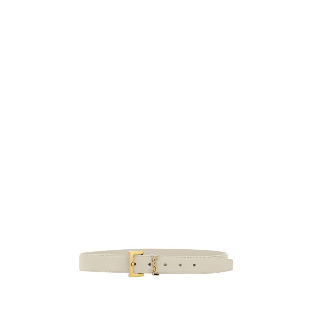 Saint Laurent YSL White & Gold Leather Belt