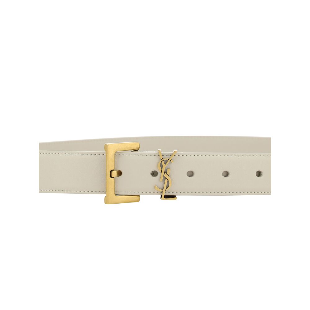 Saint Laurent YSL White & Gold Leather Belt