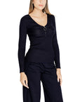 Morgan De Toi V-Neck Chest Zip Up Detail Black Long Sleeve Top