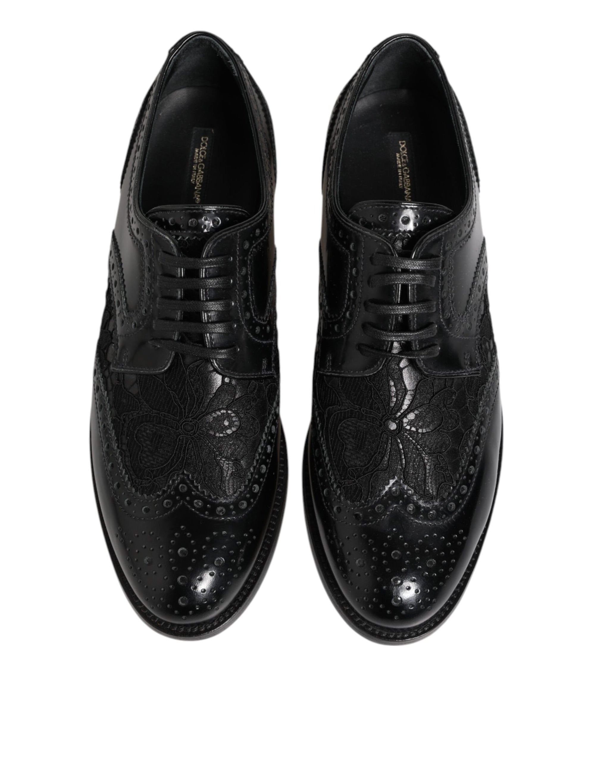 Dolce & Gabbana Black Leather Floral Lace Formal Shoes
