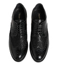 Dolce & Gabbana Black Leather Floral Lace Formal Shoes