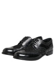 Dolce & Gabbana Black Leather Floral Lace Formal Shoes