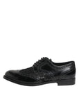 Dolce & Gabbana Black Leather Floral Lace Formal Shoes