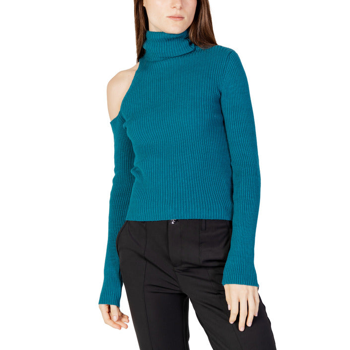 Hanny Deep Shoulder Cut-Out Turtleneck Sweater - aquatic green