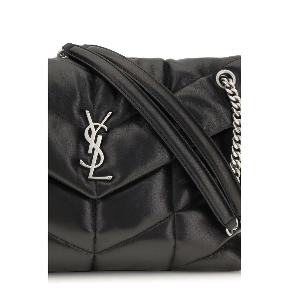 YSL Black Leather Quilted Toy Puffer Lou Lou Medium Shoulder Bag