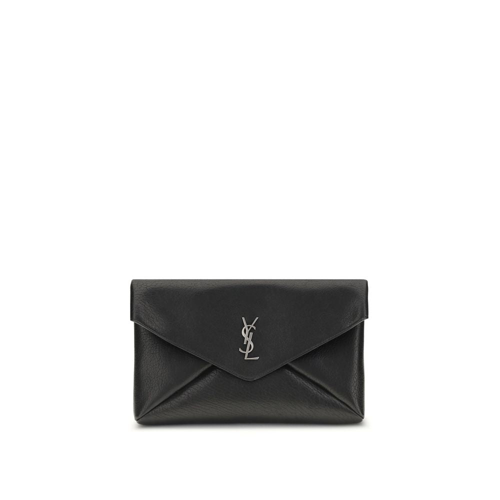 Saint Laurent large black leather envelope Clutch Bag