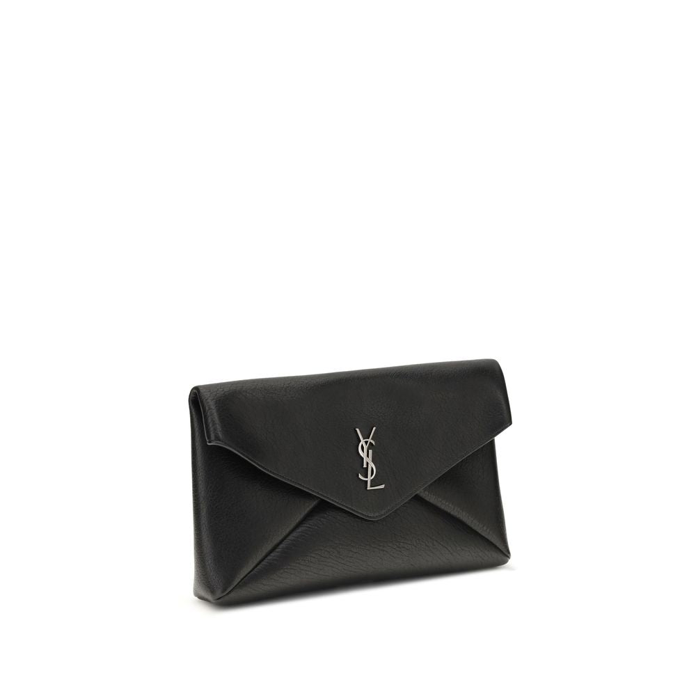 Saint Laurent large black leather envelope Clutch Bag