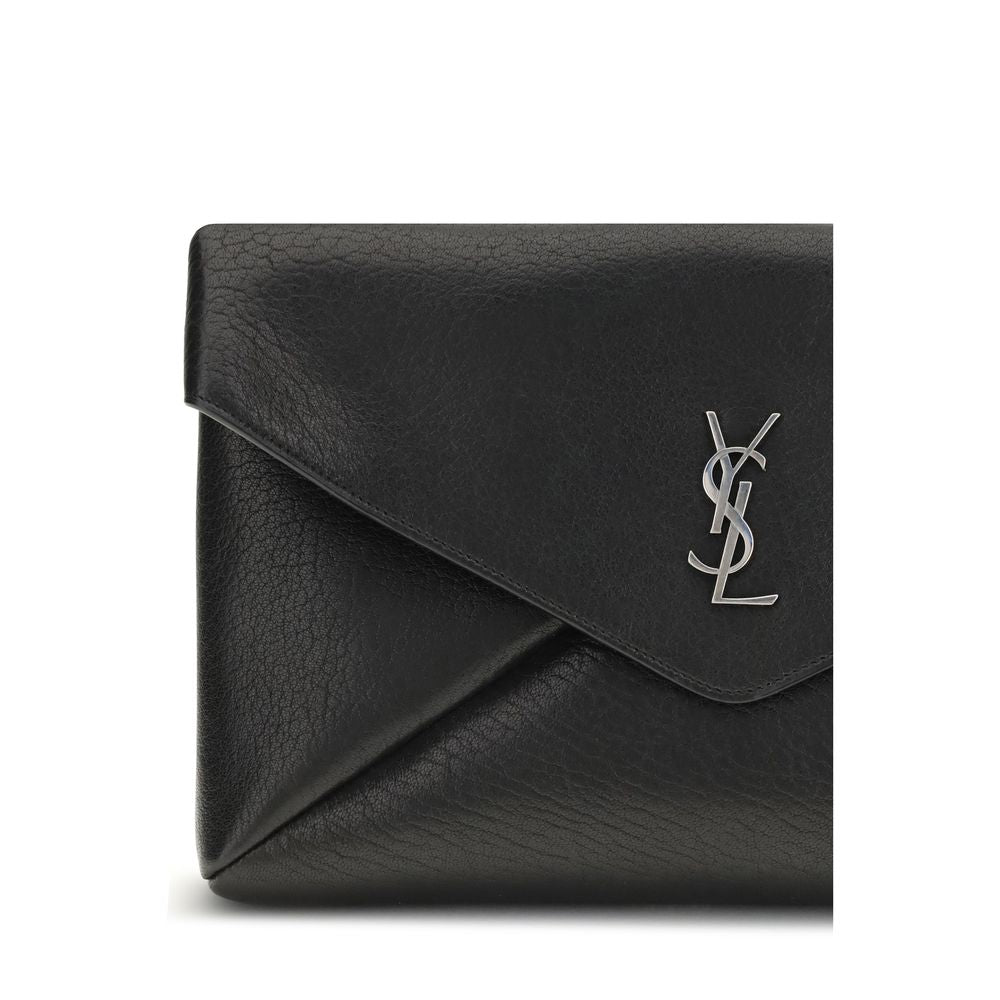 Saint Laurent large black leather envelope Clutch Bag