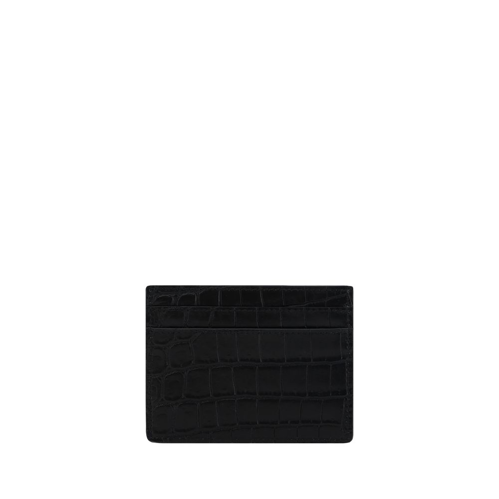 Saint Laurent Crocodile Embossed Black Leather Card Holder