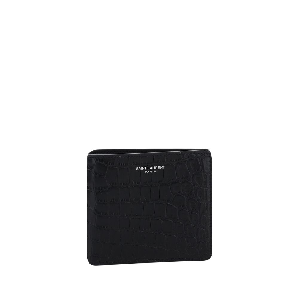 Saint Laurent Crocodile Embossed Leather Wallet - Black