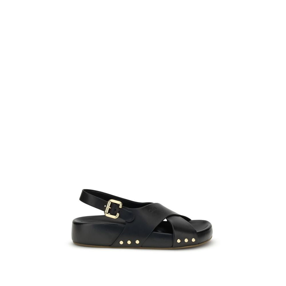 Chloé Black Leather Clog-Sandals With Slingback