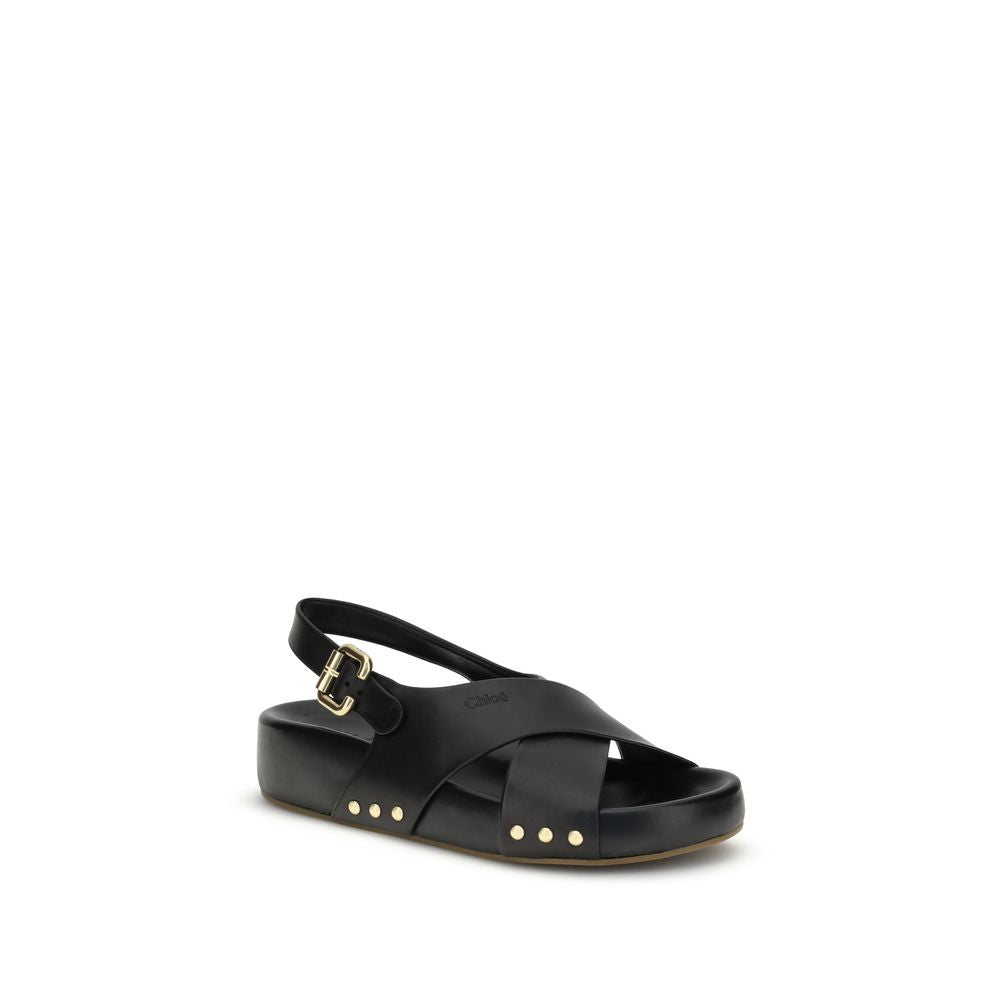 Chloé Black Leather Clog-Sandals With Slingback