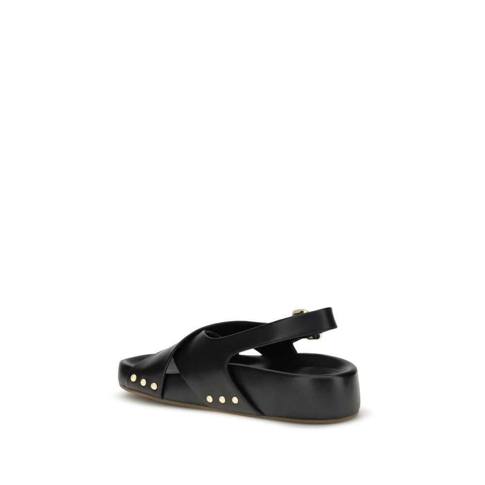 Chloé Black Leather Clog-Sandals With Slingback