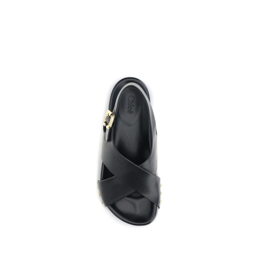 Chloé Black Leather Clog-Sandals With Slingback