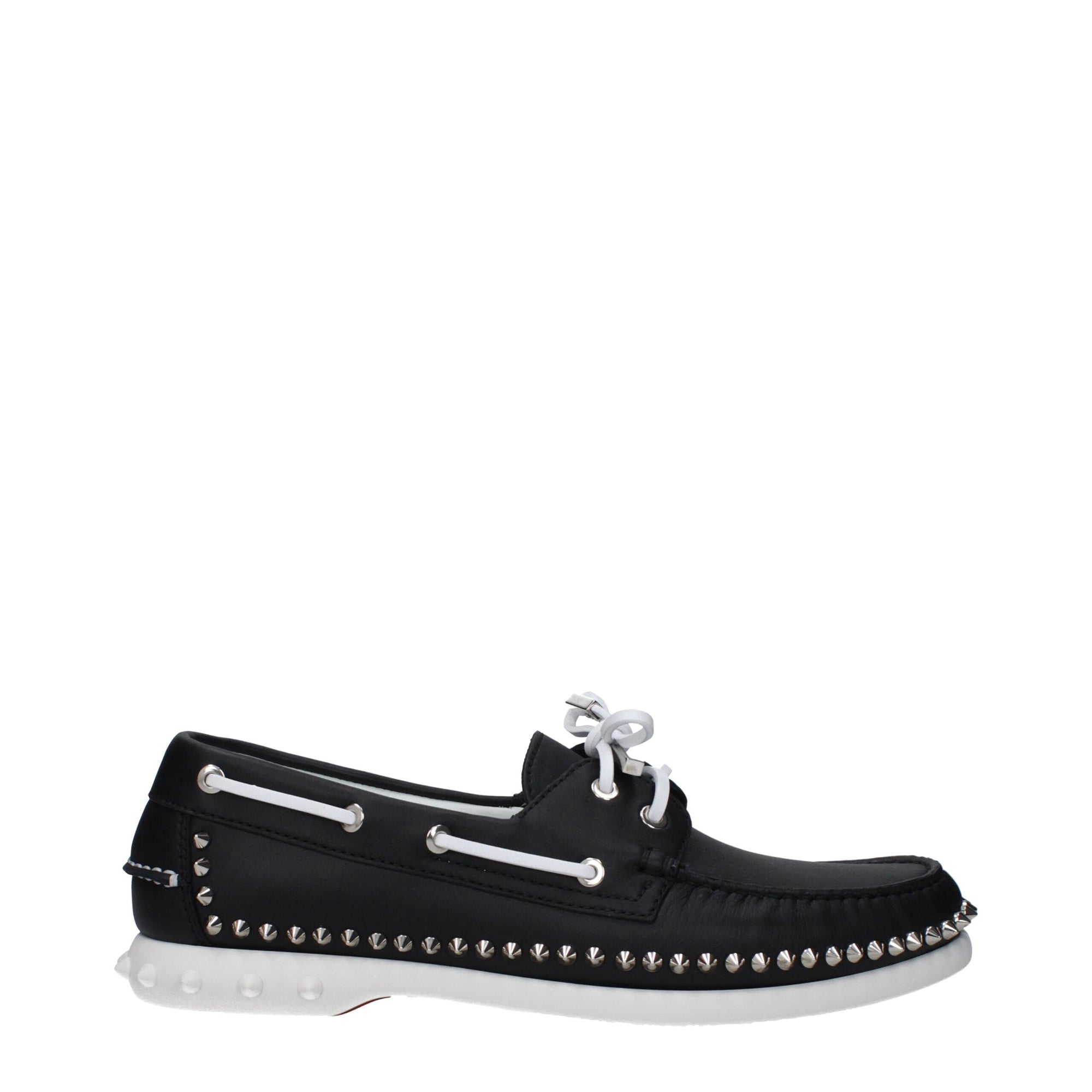 Christian Louboutin Black Leather Studded Boat Shoes