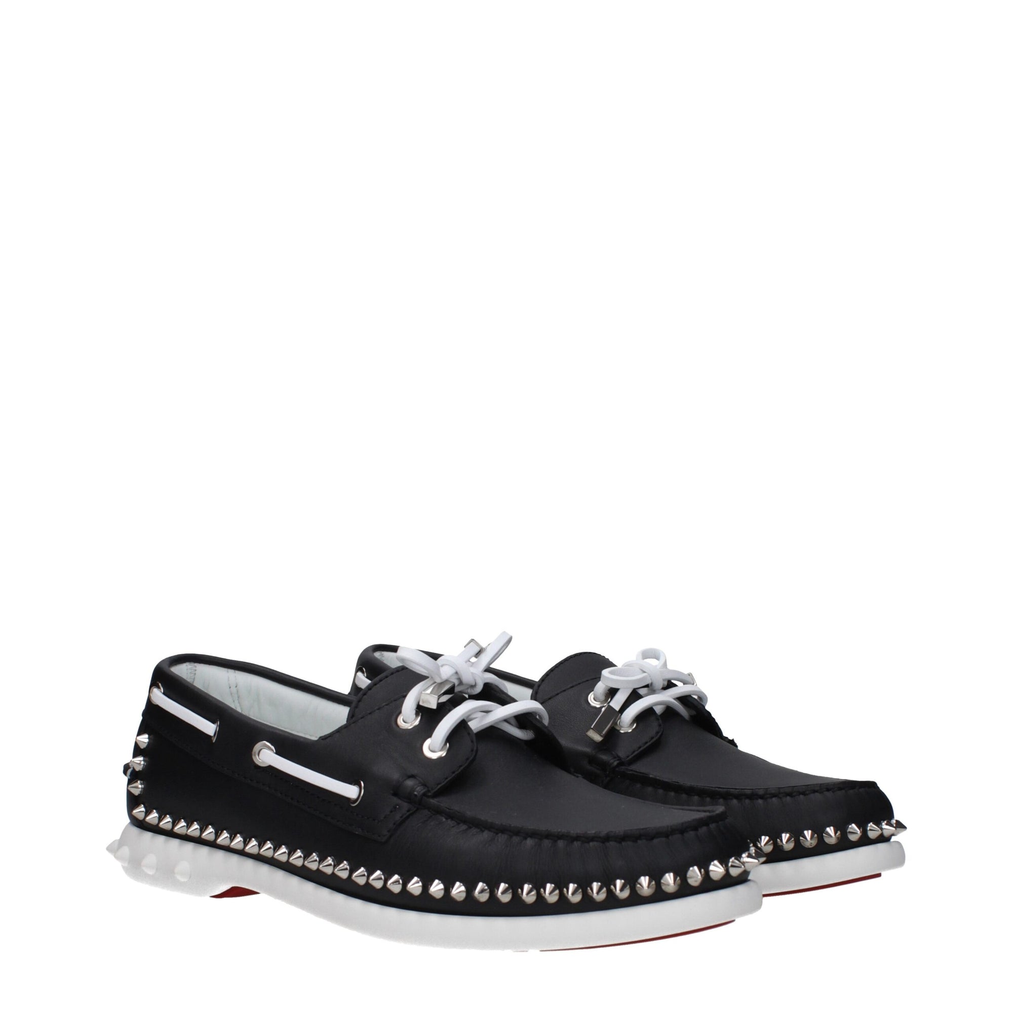 Christian Louboutin Black Leather Studded Boat Shoes