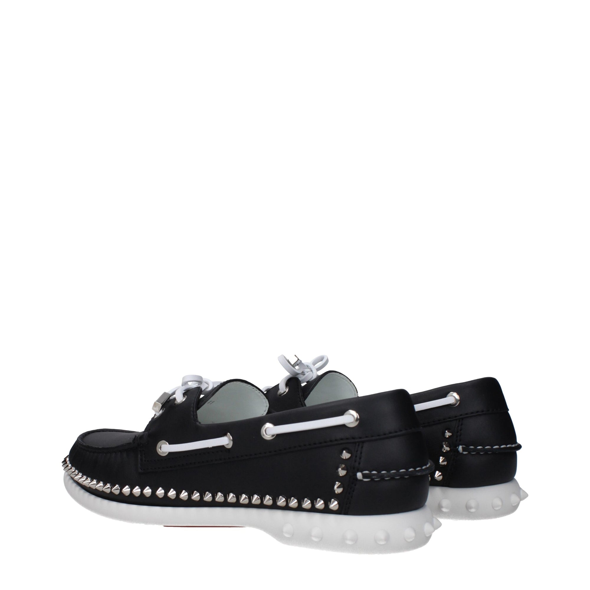 Christian Louboutin Black Leather Studded Boat Shoes