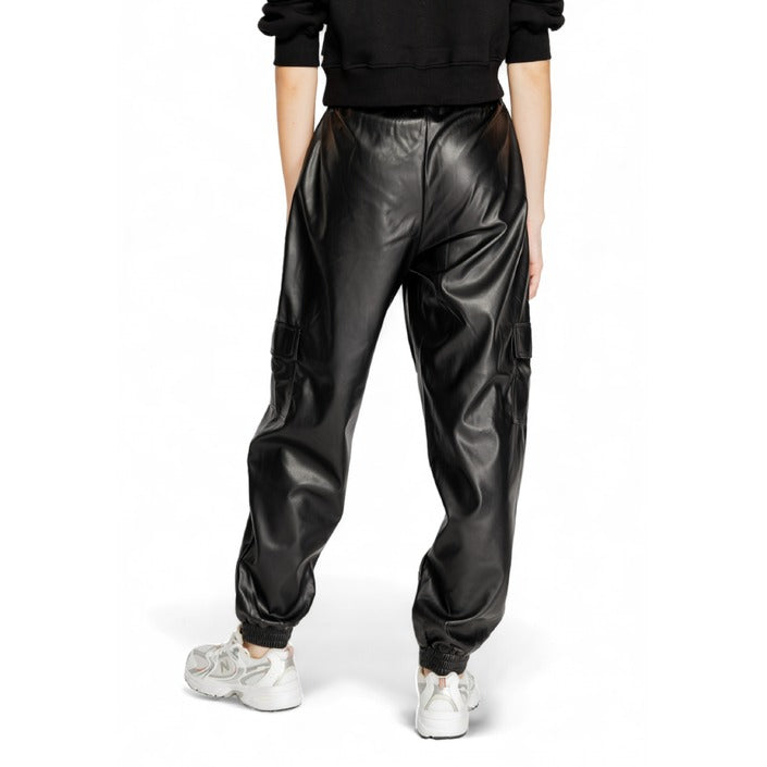 Only Leather-Look Black Baggy & Tapered Cargo Jogger Pants