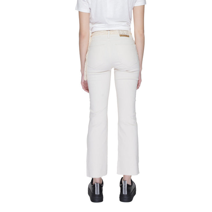 Vero Moda Logo Embellished Waist Raw Hem Straight Leg Chinos Beige