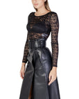 Morgan De Toi Black Floral Lace Long Sleeve Top