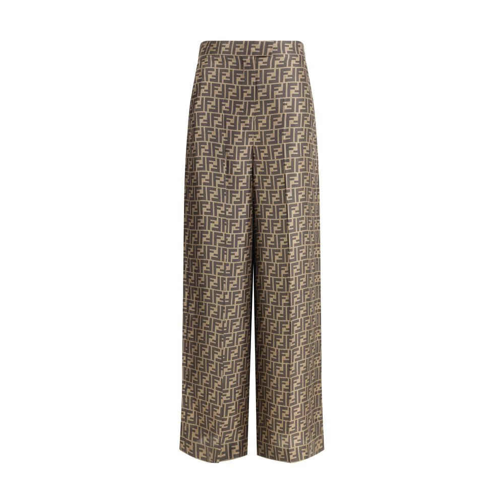 Fendi Monogram Silk Wide-Leg Pants