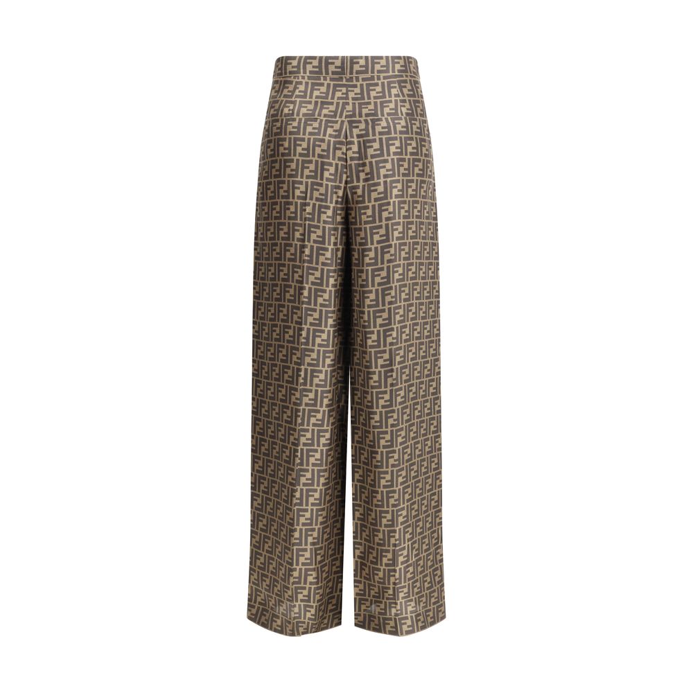 Fendi Monogram Silk Wide-Leg Pants