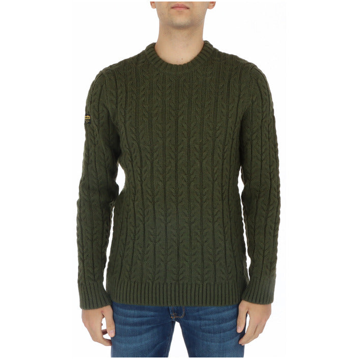Superdry Logo Wool-Blend Cable Knit Sweater - Khaki Green