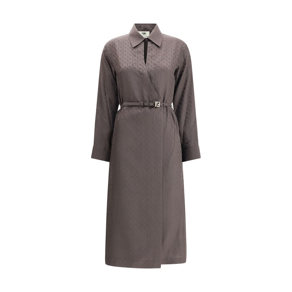 Fendi Silk Jacquard Midi Dress with Belt 