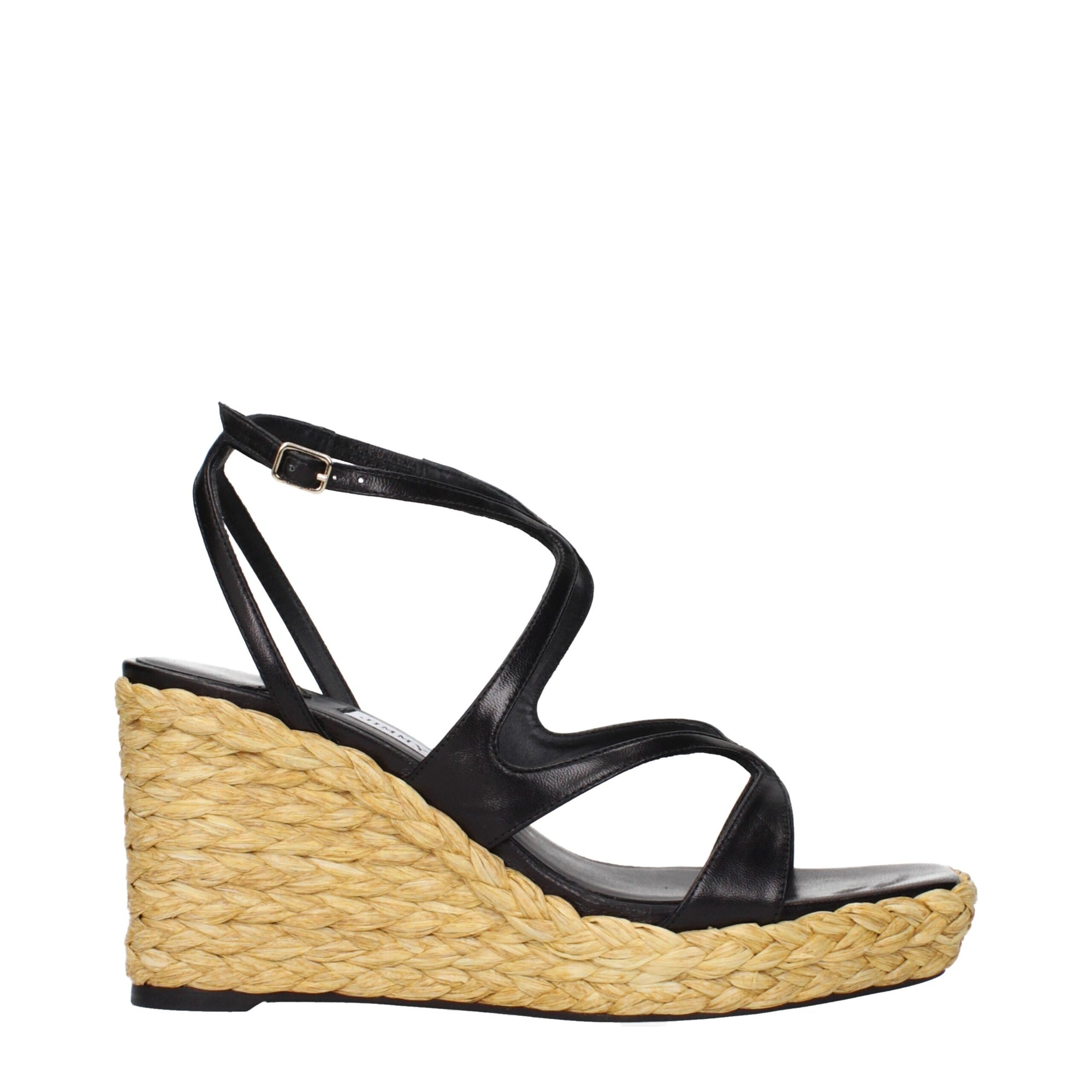 Jimmy Choo Black Leather Espadrille Wedge Sandals