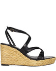 Jimmy Choo Black Leather Espadrille Wedge Sandals