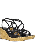 Jimmy Choo Black Leather Espadrille Wedge Sandals
