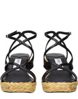 Jimmy Choo Black Leather Espadrille Wedge Sandals