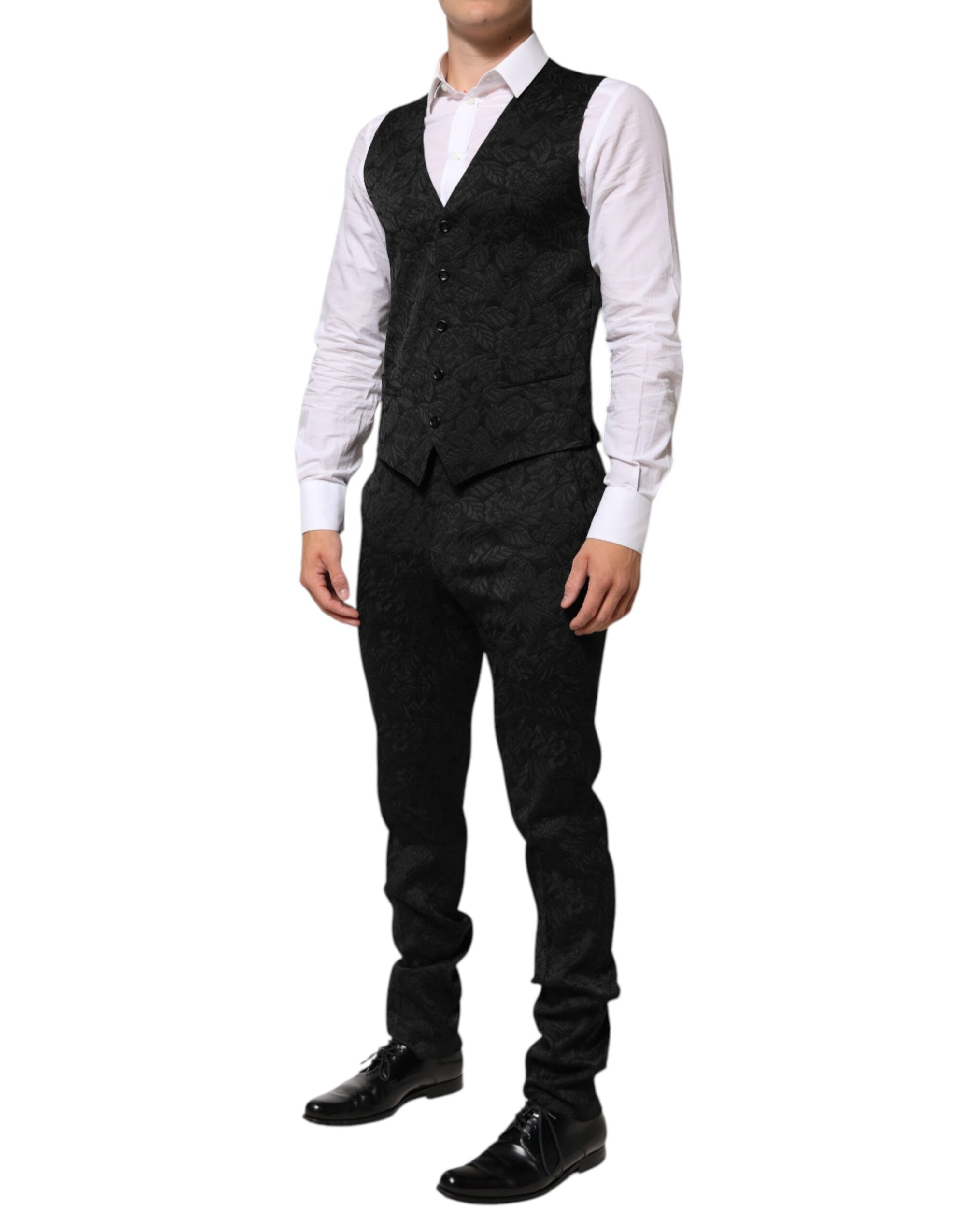 Dolce &amp; Gabbana Vest, Blazer &amp; Pants Martini Brocade 3-Piece Suit - Black
