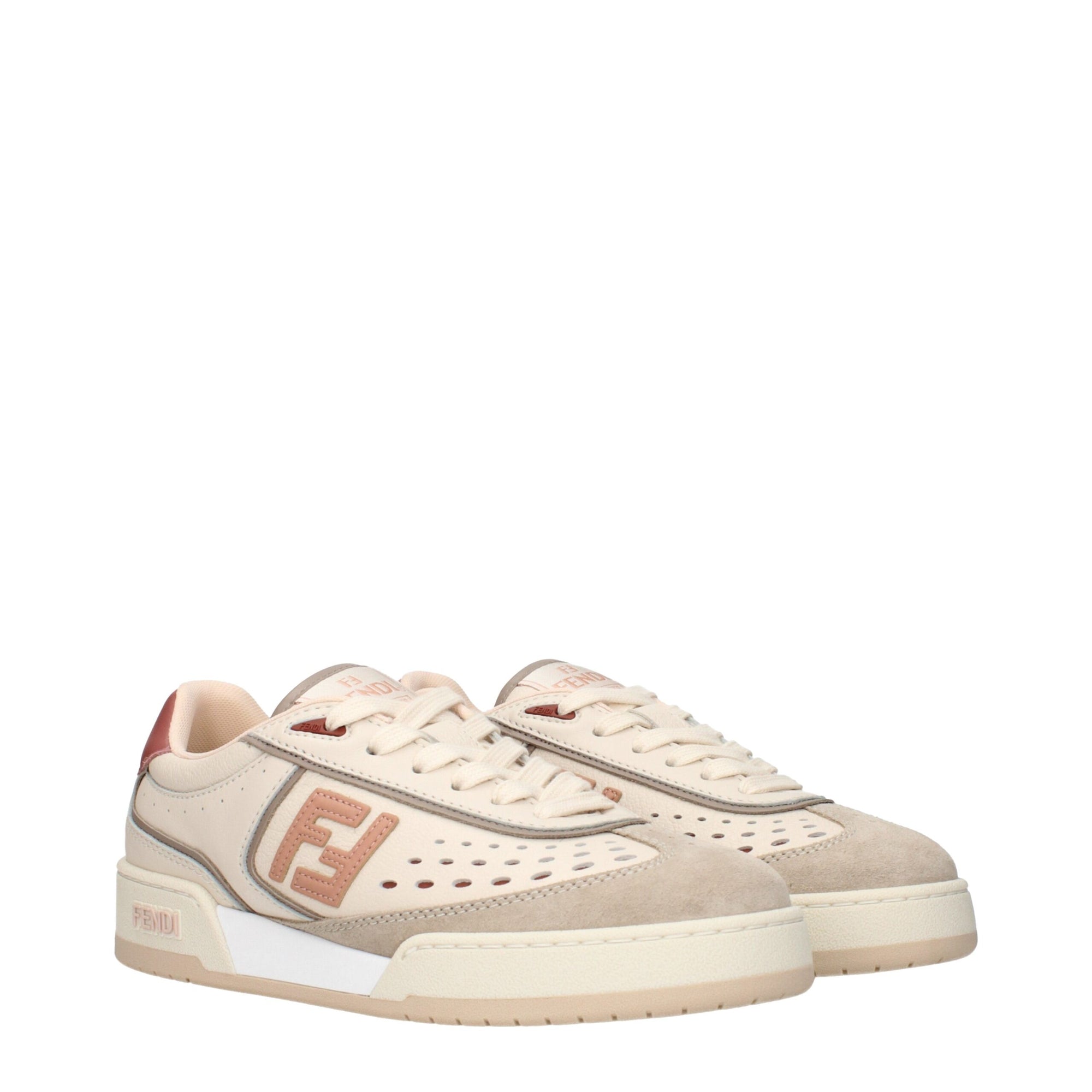 Fendi Cream/Beige Leather Low Top Sneakers
