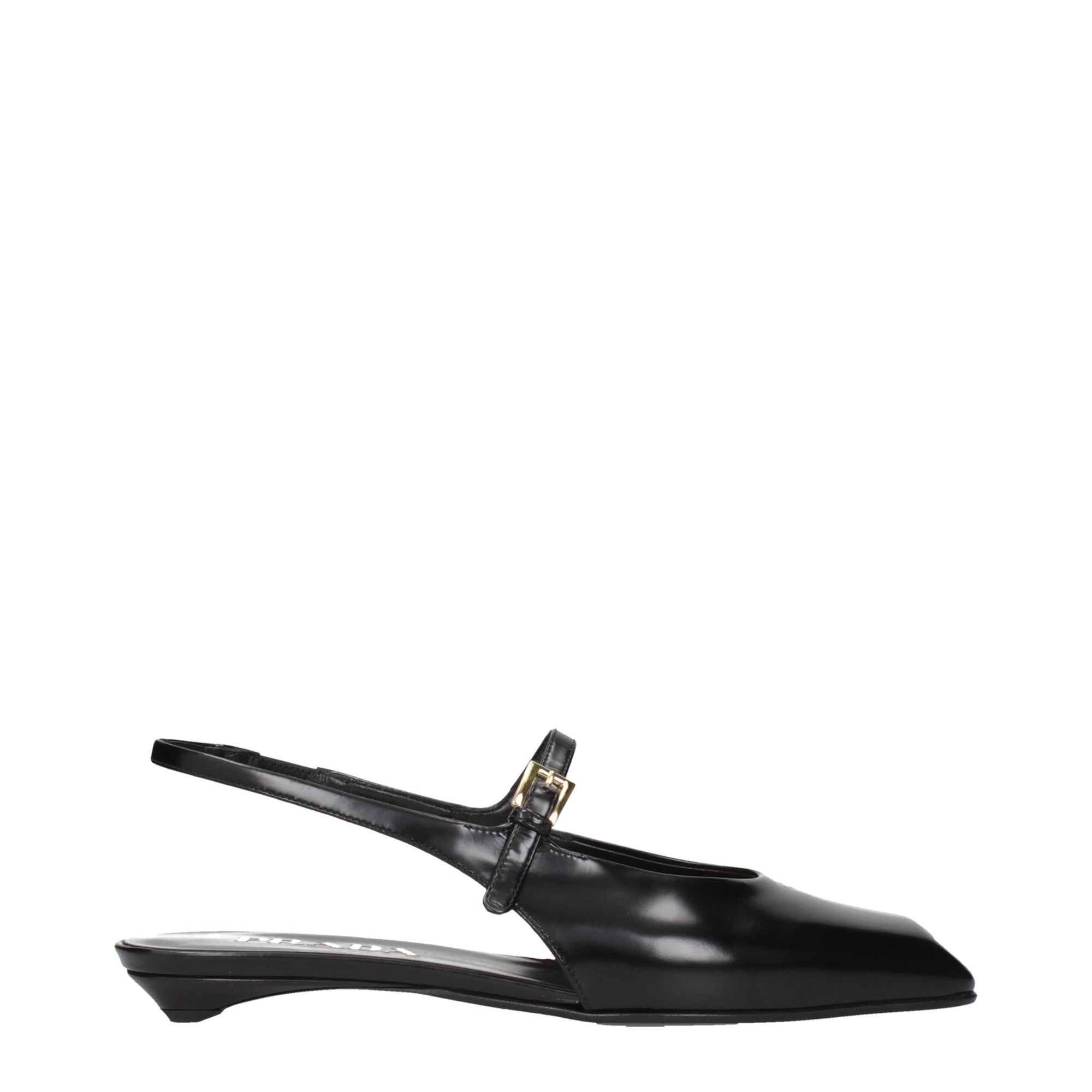Prada Black Leather Mary Jane Flats With Slingback