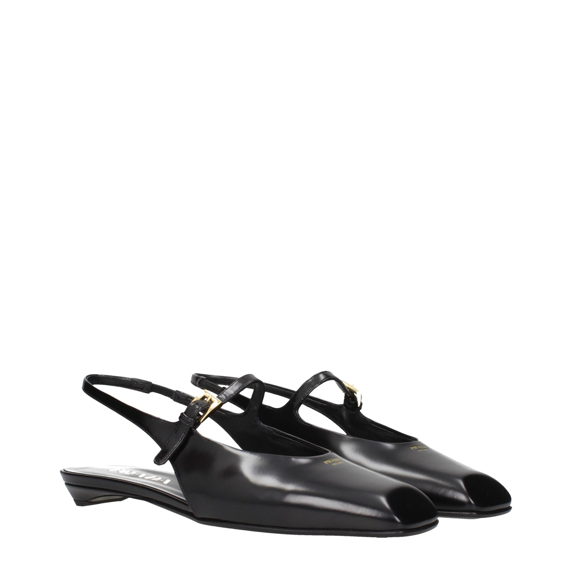 Prada Black Leather Mary Jane Flats With Slingback