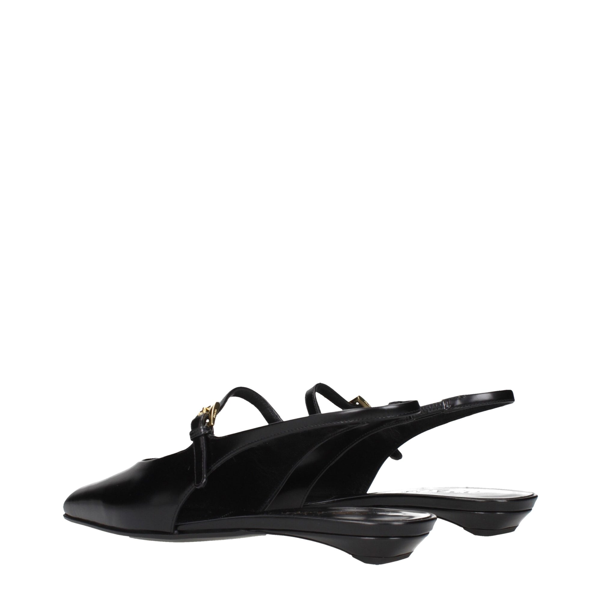 Prada Black Leather Mary Jane Flats With Slingback