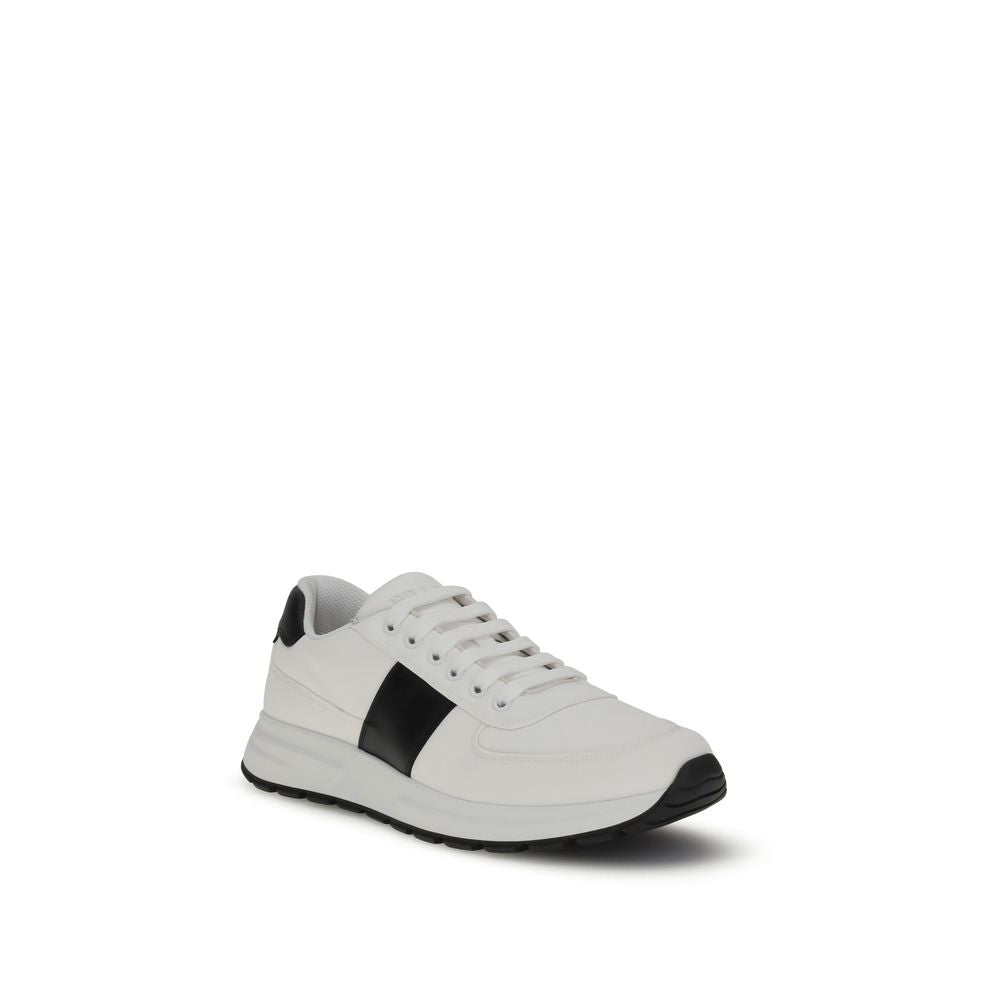 Prada Logo Low Top Lace Up Leather Sneakers