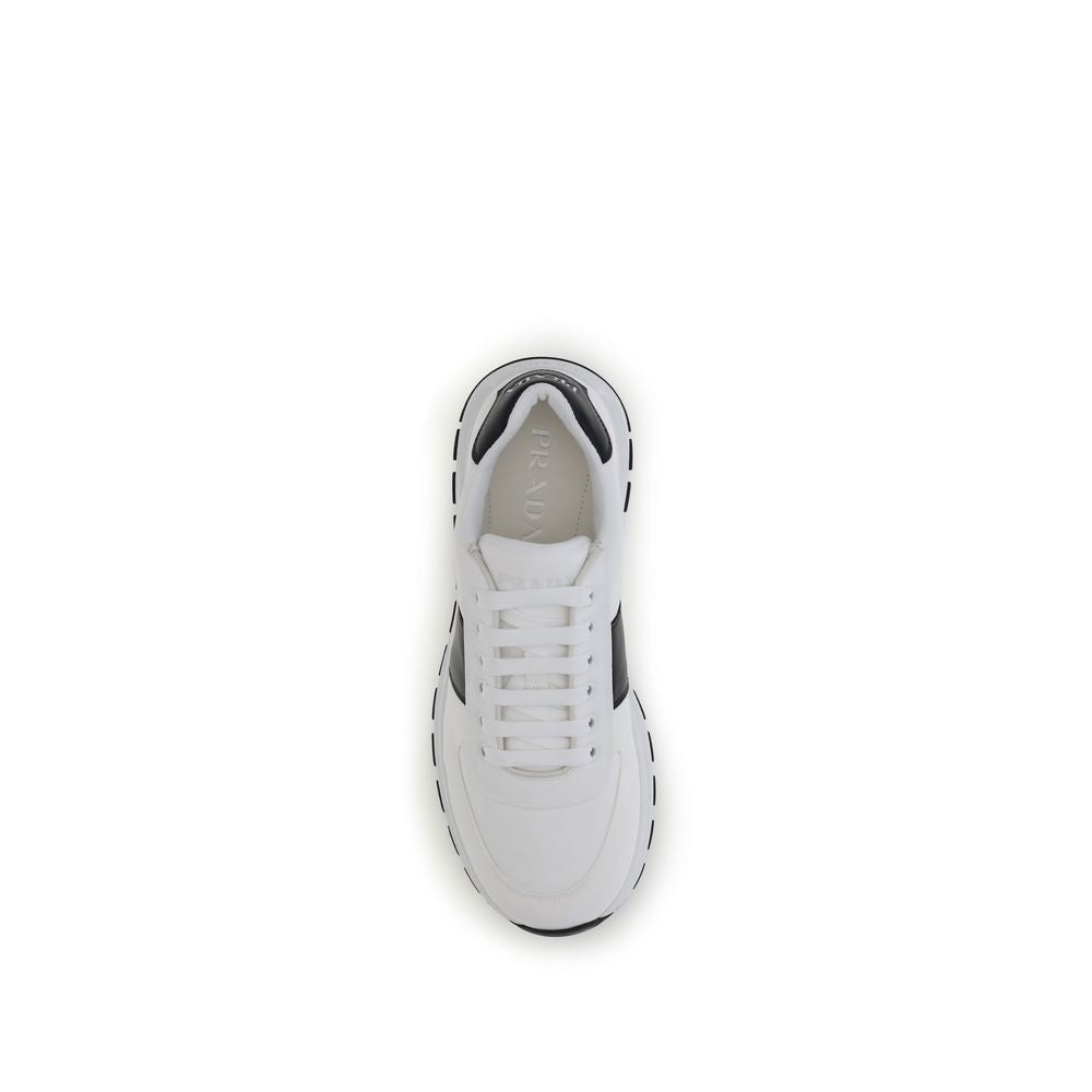 Prada Logo Low Top Lace Up Leather Sneakers