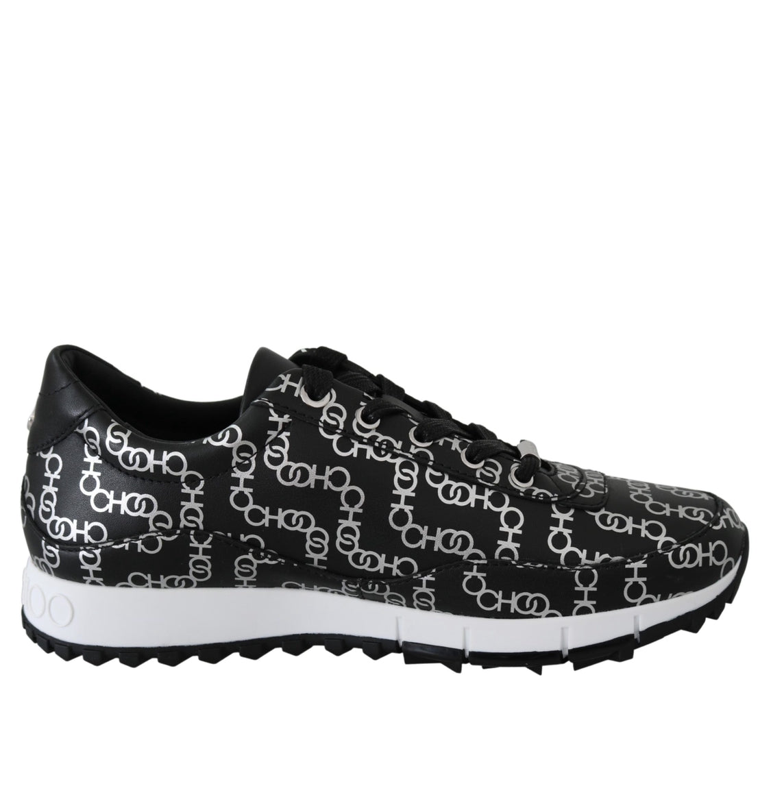 Jimmy Choo Logo Monza Black & Silver Leather Sneakers