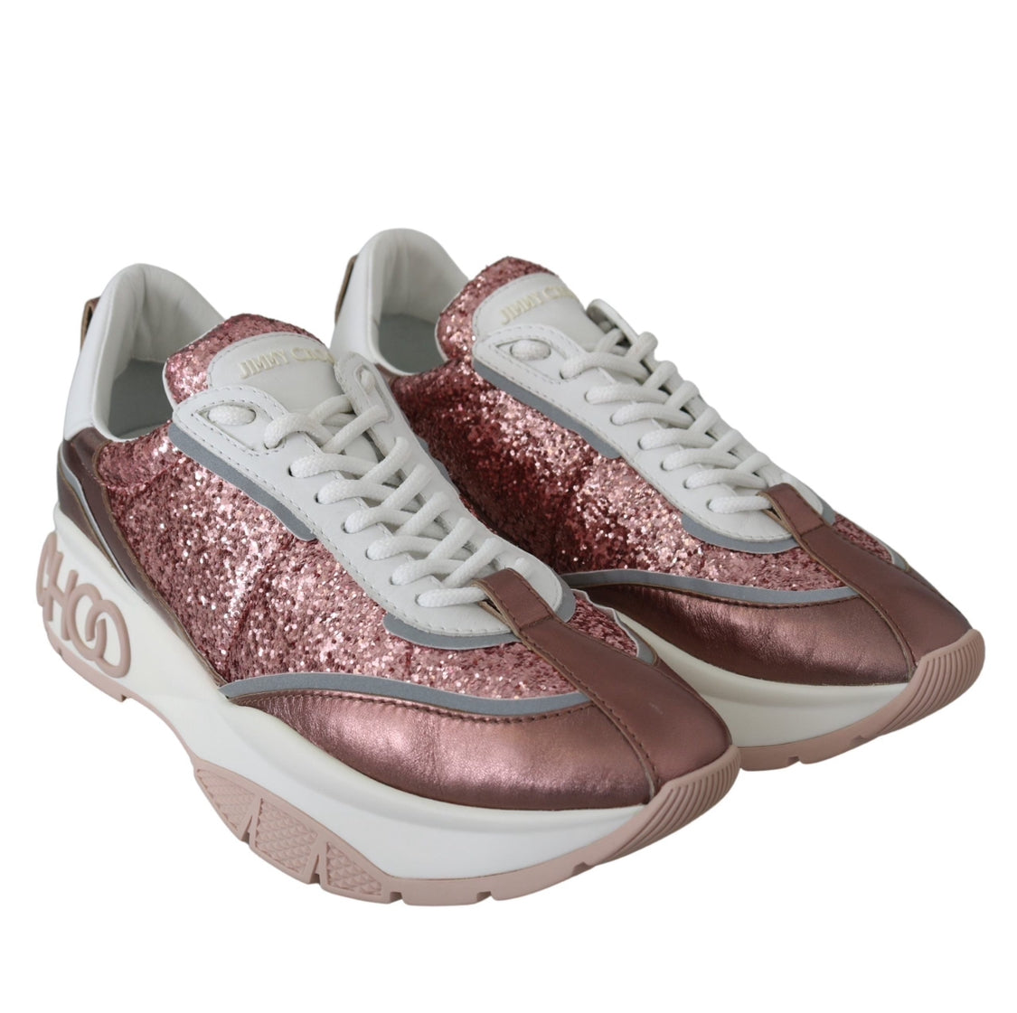 Jimmy Choo Glitter Leather Lace-Up Low Top Sneaker